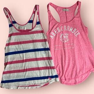 ABERCROMBIE FITCH RACER BACK WOMENS TANK NAVY PINK MOOSE BEACH COASTAL Y2K Small